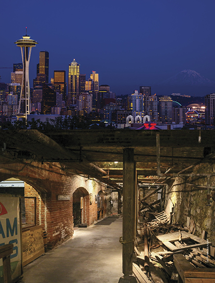 Seattle skyline on top and the Seattle underground on the bottom