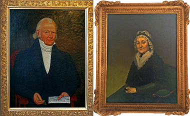 Part of the permanent collection of the Columbia County Historical Society, these 19th century portraits depict members of the prominent Livingston family – Margaret Livingston Livingston and her fourth son, Moncrieffe Livingston. Both descend from Robert R. Livingston, a signer of the Declaration of Independence, who later served as U.S. Minister of France where he negotiated the Louisiana Purchase, and the nation’s first Secretary of Foreign Affairs. The portrait of Margaret dates to ca. 1800 and is attri